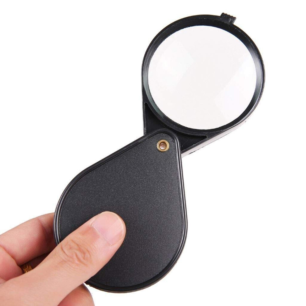 Black 10X Folding Magnifying Glass For Reading And Inspection, Compact Handheld Magnifier