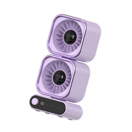 Platzsparender Tischventilator mit Doppelmotor, LCD-Display-Lila