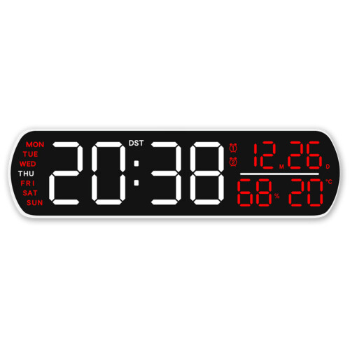 Digitale klok met groot display Digitale-witte schelp rood