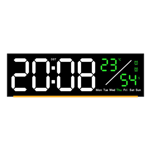 Digitale wandklok groot display, wekker met-Zwarte schelp groen