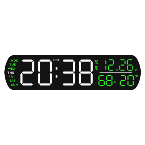 Digital Alarm Clock Desk/Wall Clock Large-Black shell green