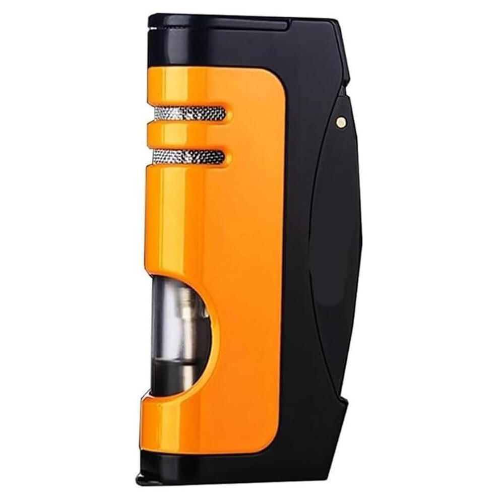 Blue/Orange Butane Torch Lighter With Windproof Flame, Visible Gas Window And Folding Cigar Piercer, Adjustable Flame,