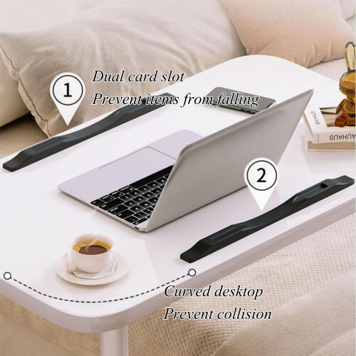 Adjustable Overbed Laptop Table with Wheels, White Bedside Rolling Desk for Elderly, Lockable Design 1
