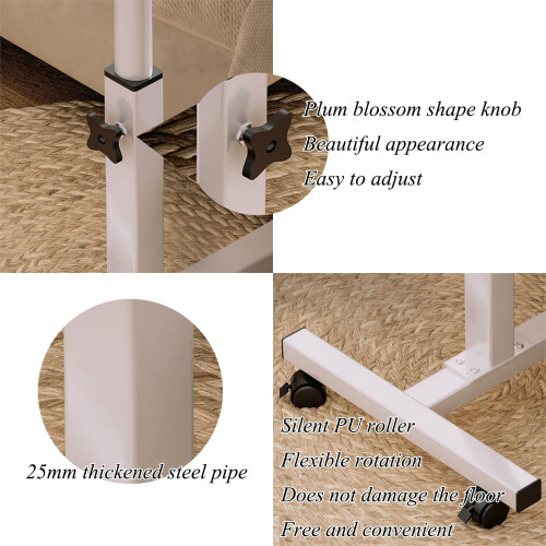 Adjustable Overbed Laptop Table with Wheels, White Bedside Rolling Desk for Elderly, Lockable Design 2