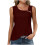 Womens Square Neck Button Shirts Sleeveless Elegant-Deepred XL 1