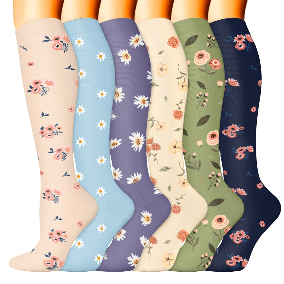 Compression Socks for Men and Women 6 Pairs Graduated Knee  Support for Circulation Travel Nurses