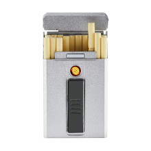 USB Rechargeable Cigarette Case with Builtin Windproof Flameless Lighter, Moistureproof Design, Holds 20 Slim Cigarettes (Color D)