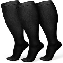 3 Pairs Plus Size Wide Calf Compression Socks 2030 mmHg Knee Stockings for Circulation and Varicose Veins, Black 2XL