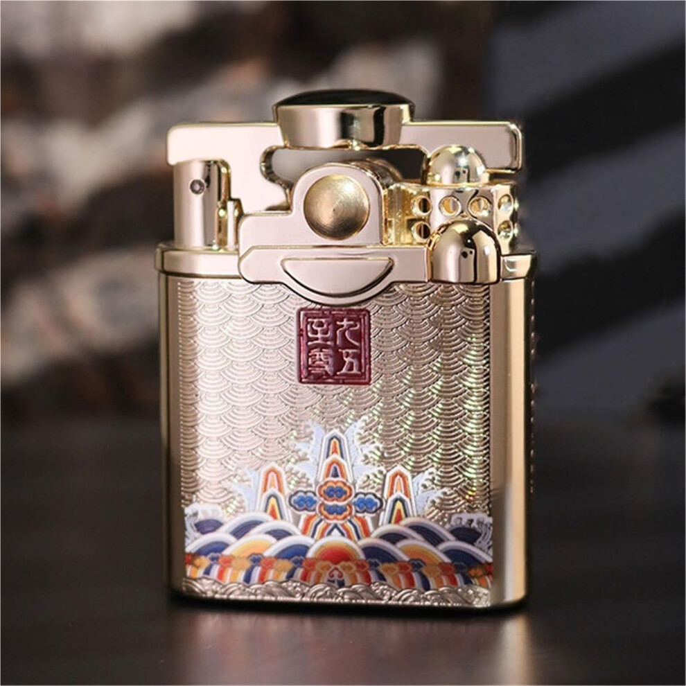 Gold Vintage Kerosene Lighter Retro Soft Flame Windproof Metal Lighter With Rocker Ignition For Gifts And Collection