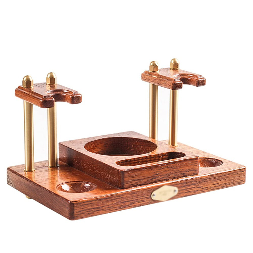 Wooden Tobacco Pipe Stand for 5 Pipes, Solid Wood Rack with Dual Display and Elegant Copper Details