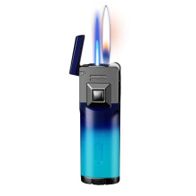 Windproof Dual Flame Torch Lighter, Refillable Metal Butane Lighter for BBQ Candle Cooking (Color C)