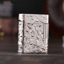 Classic Brass Windproof Butane Lighter for Men, HandCarved Design, File Wheel Ignition, Adjustable Flame, Model B