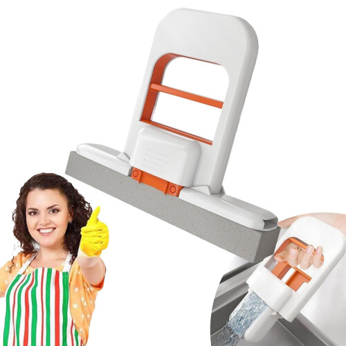 Mini Sponge Mop with OneHand SelfWringing, Foldable Wet Dry Cleaning for Kitchen and Bathroom, Replaceable Head