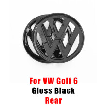 (Negro brillante trasero, VW Golf 6) Emblema de parrilla delantera de 135 mm y emblema de tapa de ma