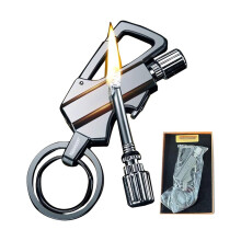 Reusable Keychain Lighter Silver, Windproof Refillable Metal Kerosene Lighter for Camping and Survival