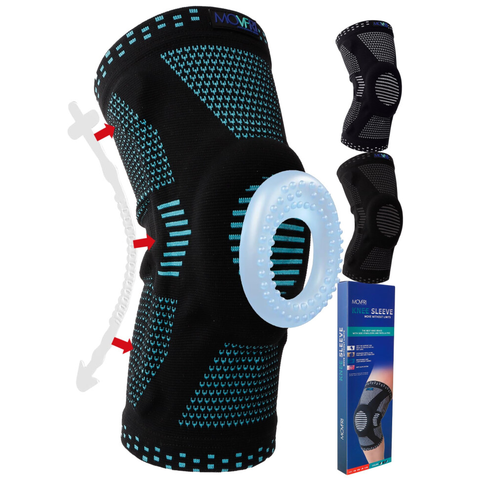 Knee Brace for Pain Relief and Support, Compression Knee Sleeve with Patella Gel Pad and Side Stabilizers