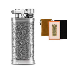 Vintage Metal Lighter, Retro Butane Cigar Lighter with Vintage Brass Design and Flint Ignition