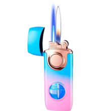 2024 Dual Flame Refillable Butane Torch Lighter with Adjustable Jet Flame and Clear Fuel Window (W7)