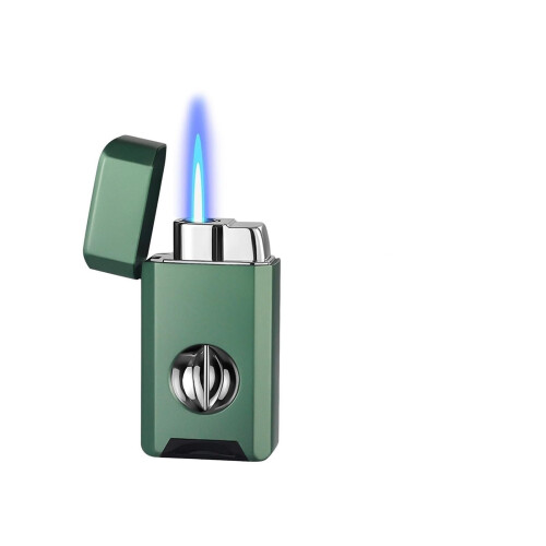 Refillable Butane Torch Lighter with Windproof Blue Flame, Visible Gas Window, Adjustable Flame, Green