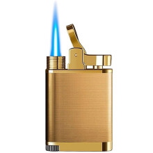 Gold Butane Torch Lighter Windproof Refillable with Adjustable Blue Flame for Outdoor Camping