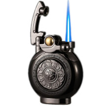 Vintage Butane Torch Lighter Adjustable Jet Flame Windproof Refillable Antique Style Black Gift for Men Dad Collection
