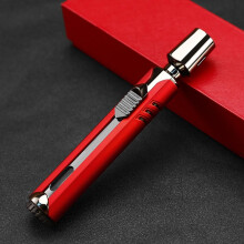 Jet Flame Torch Lighter Windproof Triple Flame Adjustable Refillable Metal Design with Visible Fuel Window for Camping Grill Kitchen Red