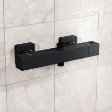 Nes Home Square Modern Matte Black Exposed Thermostatic Shower Mixer Bar Valve