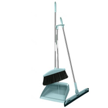 Broom and Dustpan Set with Long Handle, Builtin Combing Teeth, Upright Standing Storage for Home Cleaning