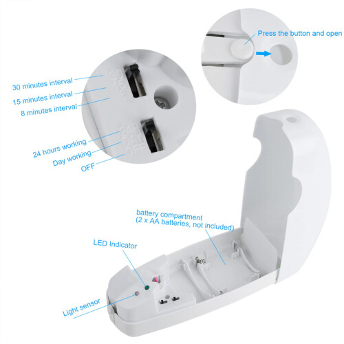 Automatic Air Freshener Dispenser with Smart Light Sensor, Wall Mounted Adjustable Timer for Home and Office 1