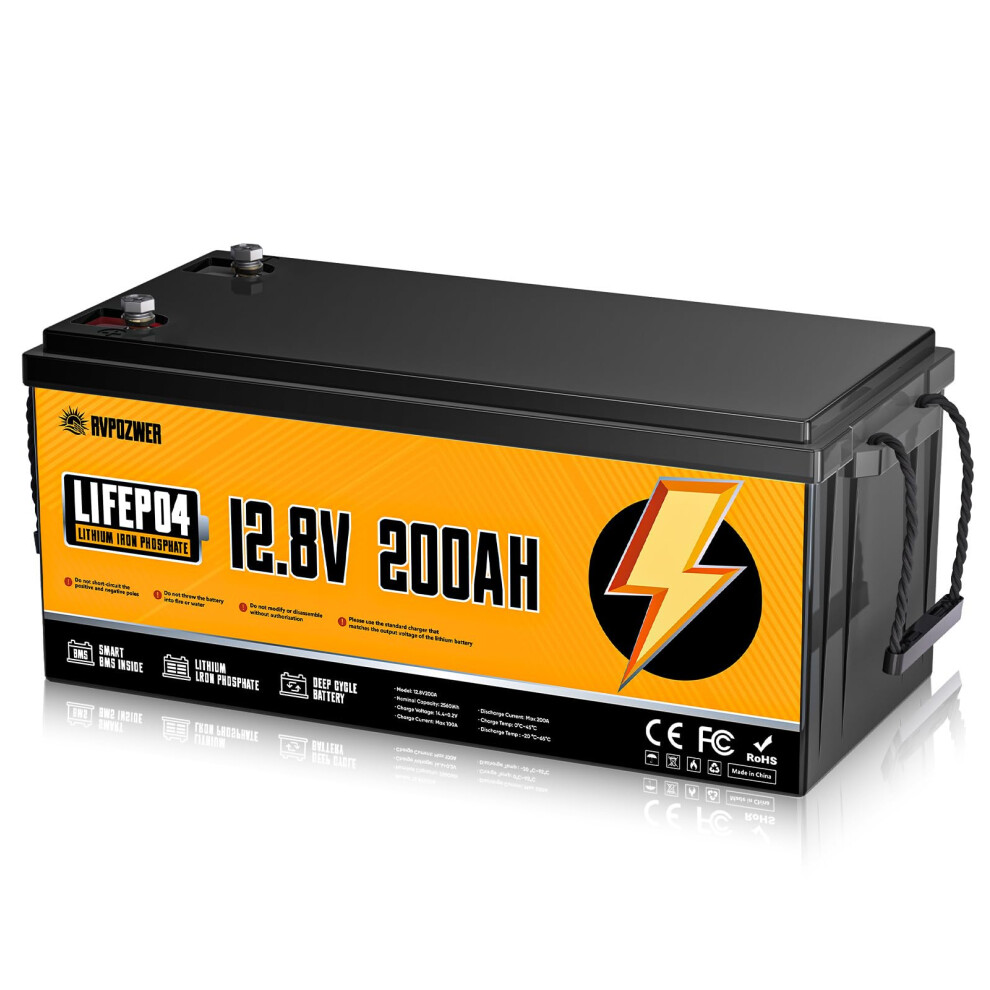 12V 200Ah Lifepo4 Battery With Builtin Bms, 15000+ Deep Cycles, Lightweight Lithium Iron Phosphate Power For Rv Solar Marine Offgrid 9330225142140