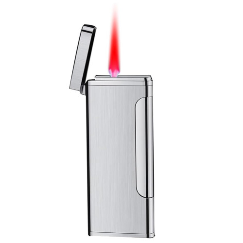 Lighter Windproof Refillable Butane Flame Slim Mini Metal Design for Cigar Candle Silver