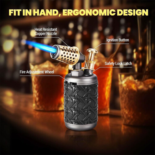 Butane Torch Lighter with Adjustable Jet Flame and Safety Lock, Windproof Refillable Cooking Torch 1