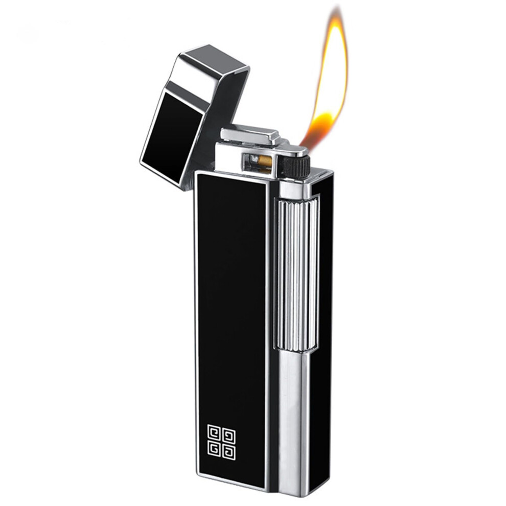 Soft Flame Butane Lighter with Adjustable Flame Control, 45 Forward Ignition, Refillable Metal Design for Cigars and Gift