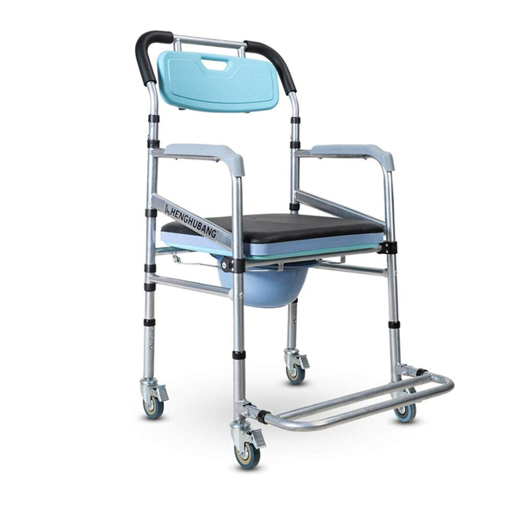 Foldable Commode Chair with Wheels and Bucket, NonSlip Toilet Chair for Elderly and Disabled Users