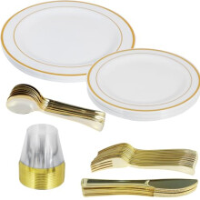 Gold Plastic Dinnerware Set for 12, 72Pcs Reusable Elegant Tableware for Wedding Party and Events