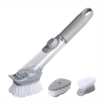 Dish Brush with Soap Dispenser and 2 Refills, Non Scratch Scrubber for Kitchen Sink Pots and Pans