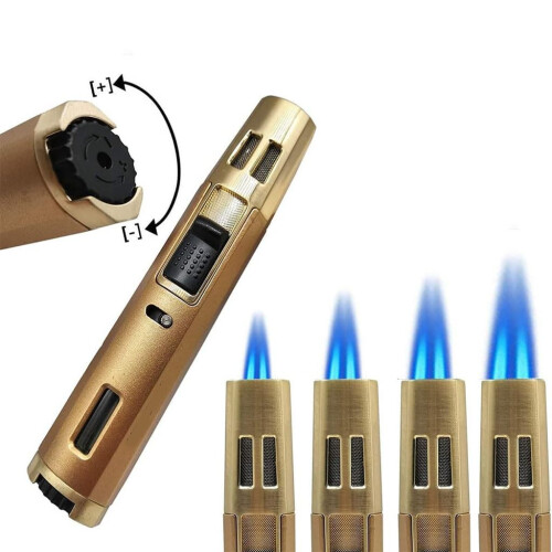 Butane Torch Lighter with Adjustable Double Flame, Windproof Refillable Design for Kitchen BBQ Camping 1