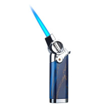 Butane Torch Lighter, Windproof Adjustable Flame Refillable Metal Lighter with Transparent Window for Camping BBQ Kitchen