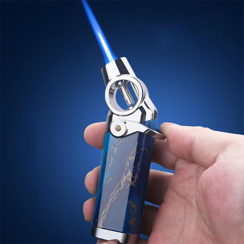 Butane Torch Lighter, Windproof Adjustable Flame Refillable Metal Lighter with Transparent Window for Camping BBQ Kitchen 1