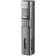 Butane Torch Lighter Black, Windproof Blue Flame Refillable Lighter with Adjustable Flame, Fuel Window, Zinc Alloy Gift for Men