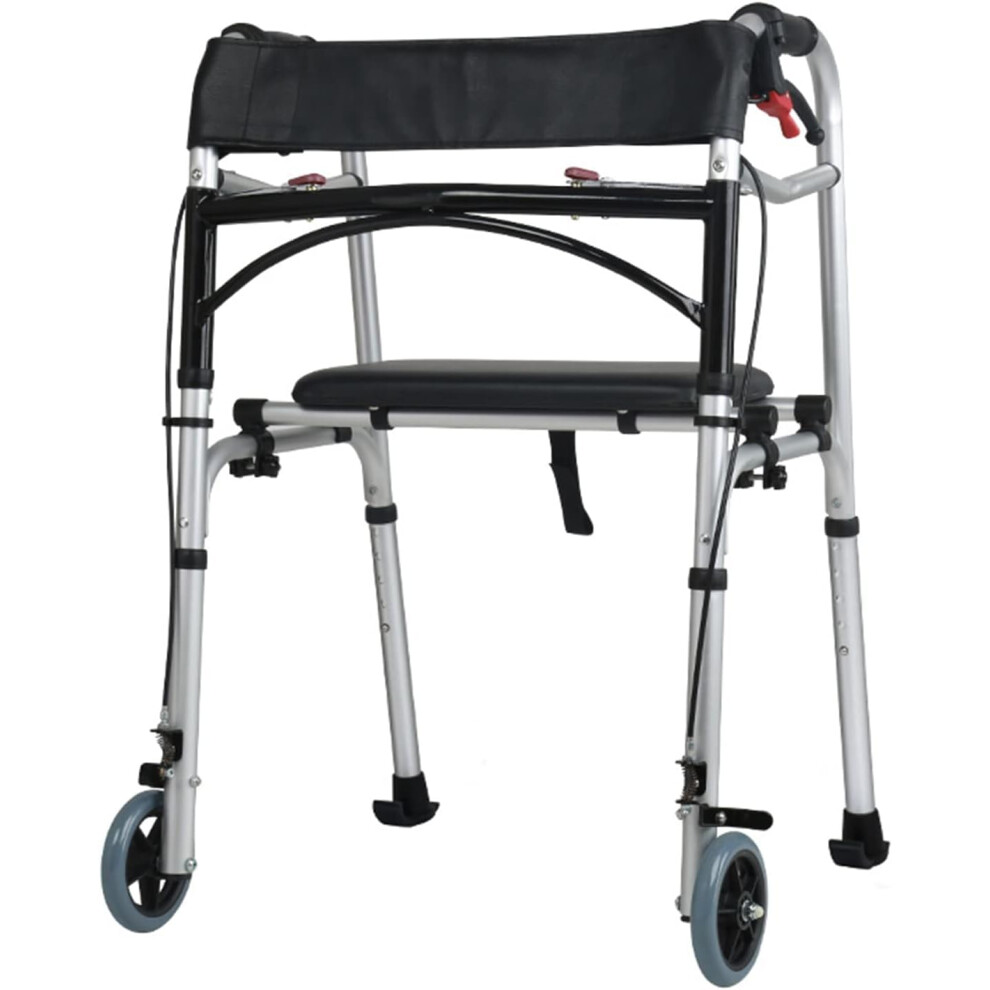 Foldable Walker with Seat and Wheels for Seniors, Lightweight Aluminum Rolling Walker with Adjustable Height and Detachable Potty
