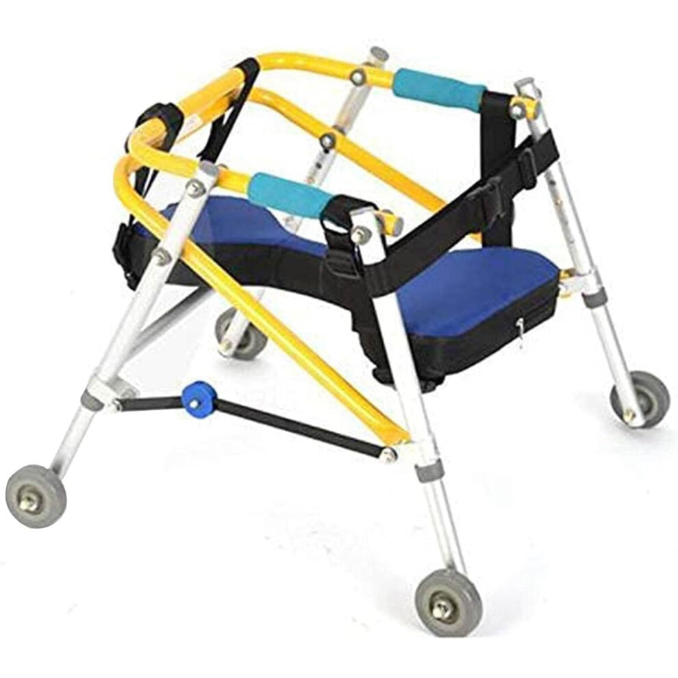 Pediatric Walker Adjustable Height Folding Four Wheel Rollator with Seat for Child Rehabilitation