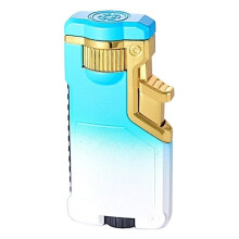 Jet Torch Butane Lighter Blue White, Windproof Adjustable Flame Metal Refillable Lighter for Outdoor Camping BBQ Candles
