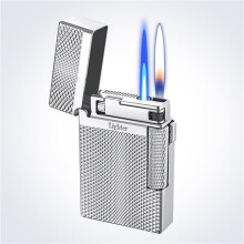 Windproof Dual Flame Butane Lighter, Refillable Zinc Alloy Metal, Adjustable Blue Flame, Gift Box