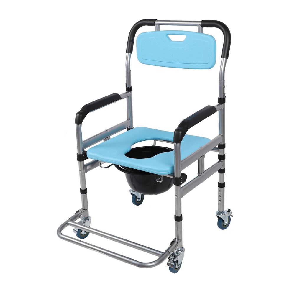 Adjustable Bedside Commode Chair with Wheels for Elderly, Foldable Shower Toilet Chair for Seniors