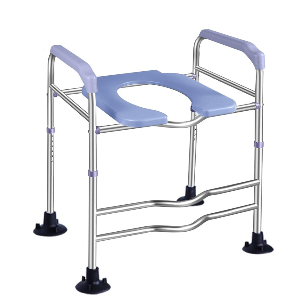 Blue Raised Toilet Seat With Handles, Adjustable Height Toilet Safety Frame For Seniors, Antislip Handrails, 400Lb Capacity,