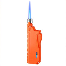 Butane Torch Lighter Adjustable Flame Windproof Jet with Visible Fuel Window and Safety Lock Orange