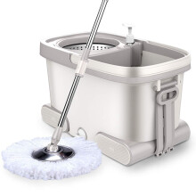 Spin Mop and Bucket System with 360 Rotating Stainless Steel Wringer, Adjustable Handle and Washable Pads for Hardwood and Tile Floors