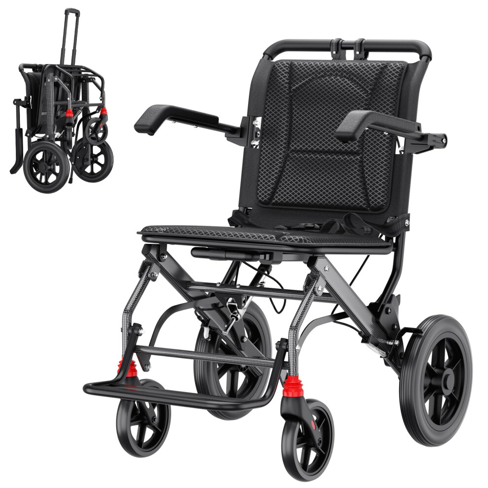 Lightweight Transport Wheelchair 18' Seat Foldable Aluminum Design with Telescopic Handle and PU Wheels for Seniors