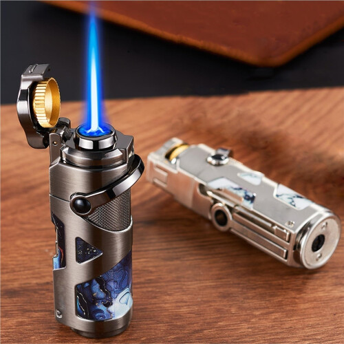Torch Lighter Windproof Jet Flame with Ergonomic Rocker Ignition Adjustable Butane Refillable for Candles and Camping 2
